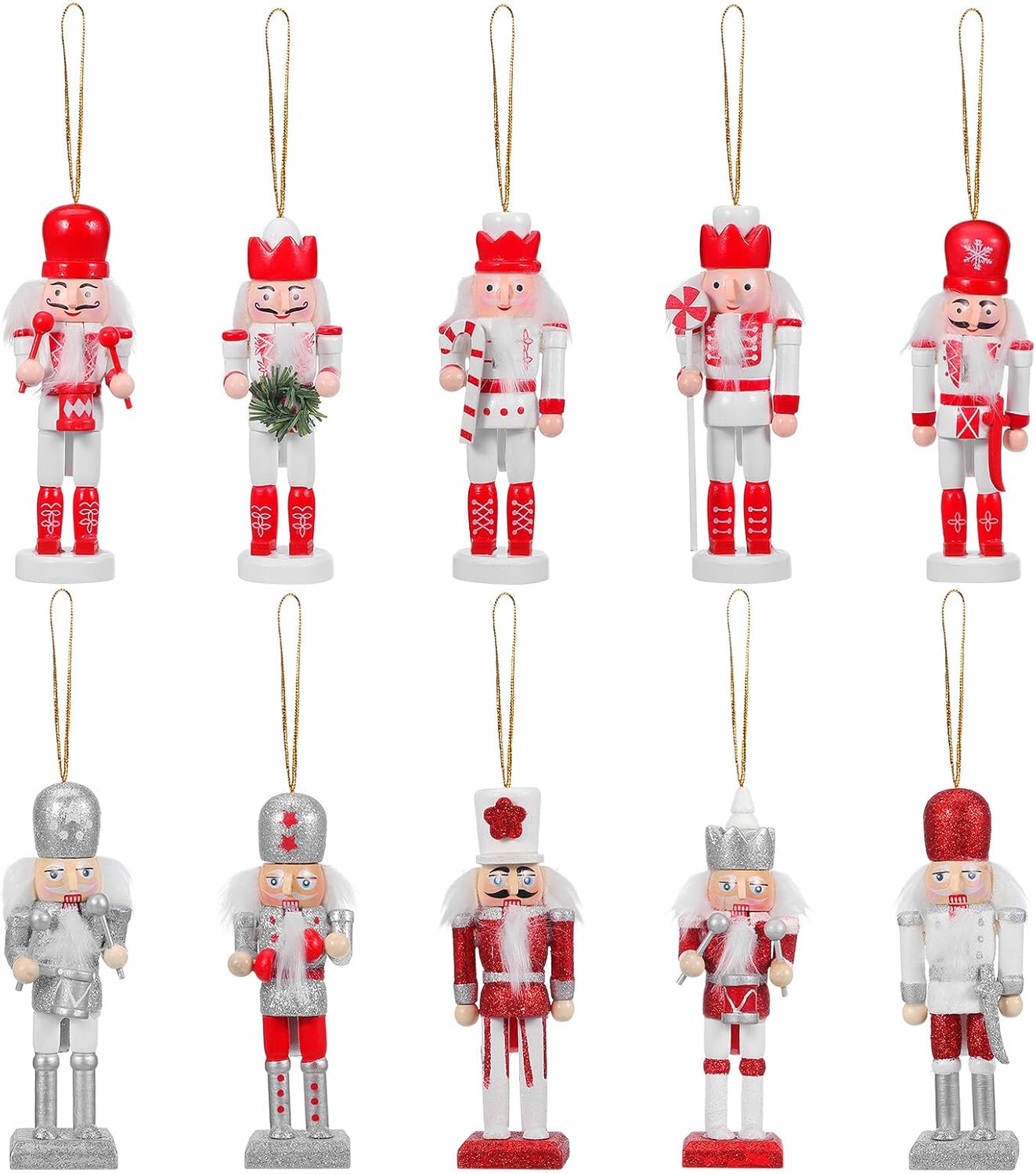Luxshiny 10pcs Wooden Nutcracker Christmas Decor Set 13cm Traditional Nutcracker Soldier Figurines Indoor Xmas Ornament for Holiday Table and Shelf Decoration