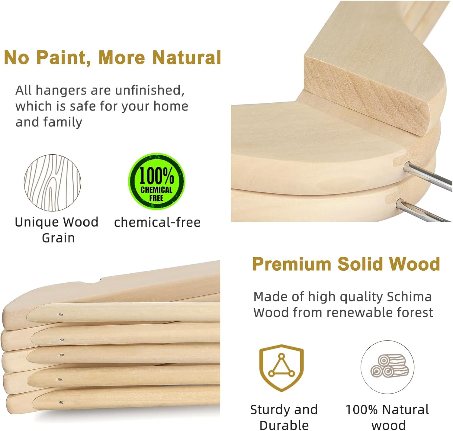 TOPIA HANGER Unfinished Natural Wooden Hangers 30 Pack- 360° Swivel Hook and Smoothly Cut Shoulder Notches-Premium Wood Clothes Hangers for Suit, Coat, Jacket, Pant, Camisole-CT10N30