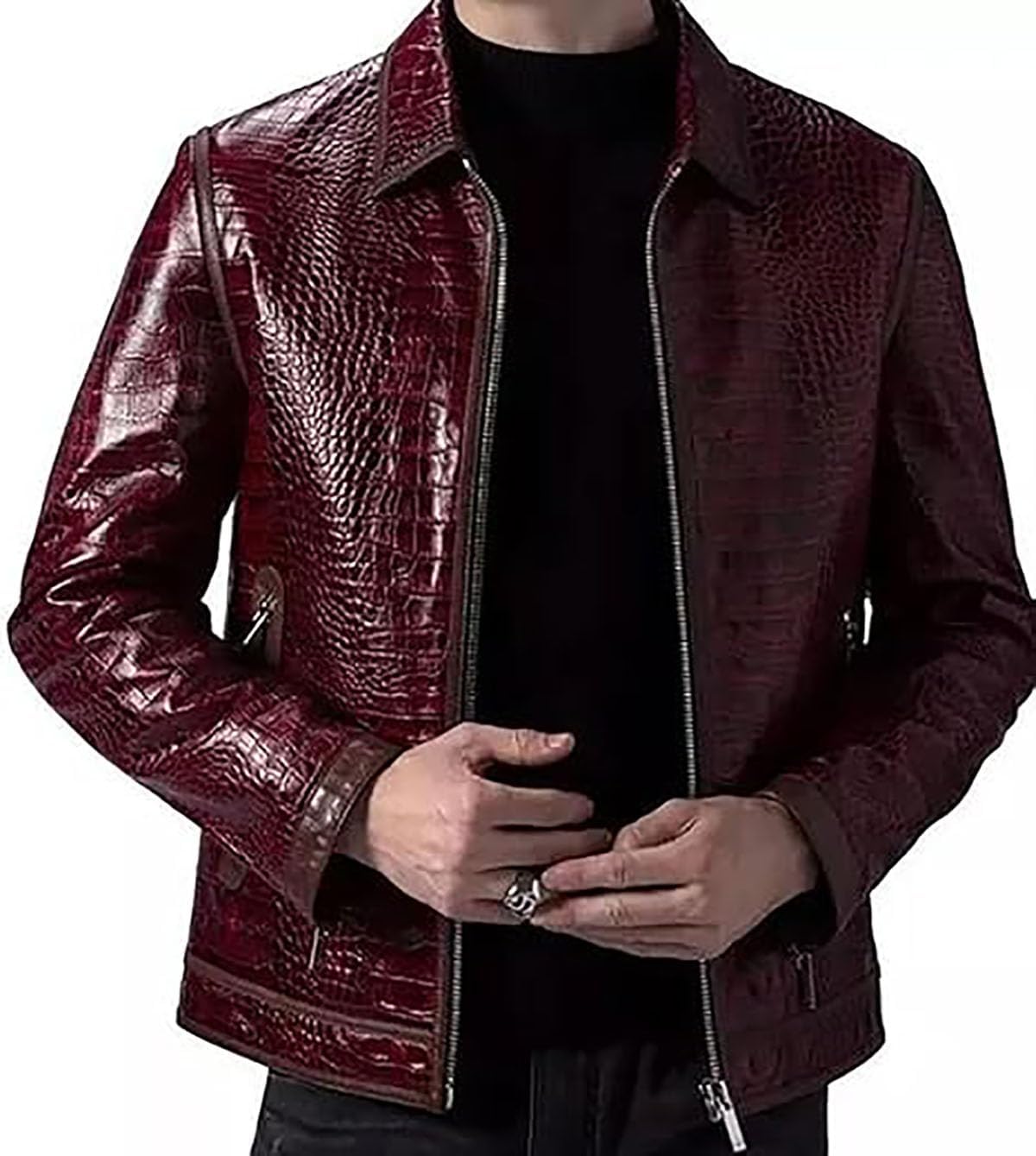 Crocodile Faux Leather Jacket Men