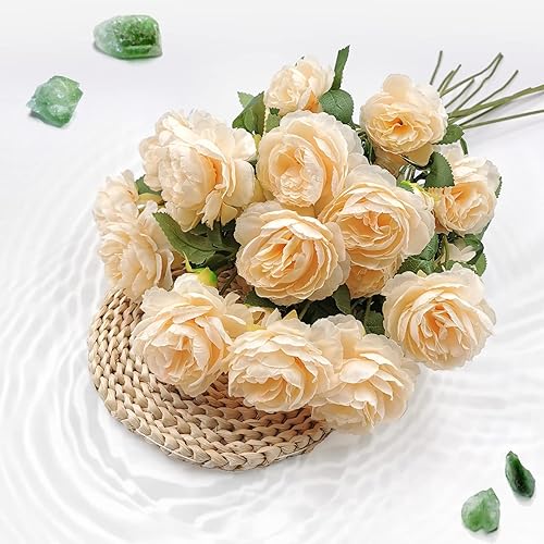 Miniatura 2 de SNAIL GARDEN Ramo de peonías artificiales de tallo largo de 25.5 pulgadas, 12 piezas de 36 cabezas de peonías de seda, peonías artificiales de color