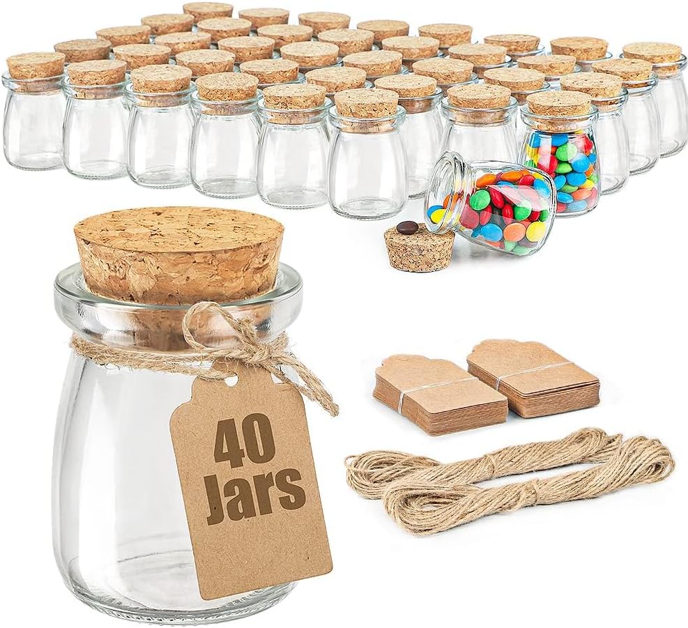 40 Pack Glass Favor Jars with Cork Lids, 3.4 oz