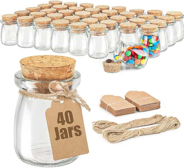Ritayedet 40 Pack Glass Favor Jars with Cork Lid, 3.4 oz Small Glass Bot...