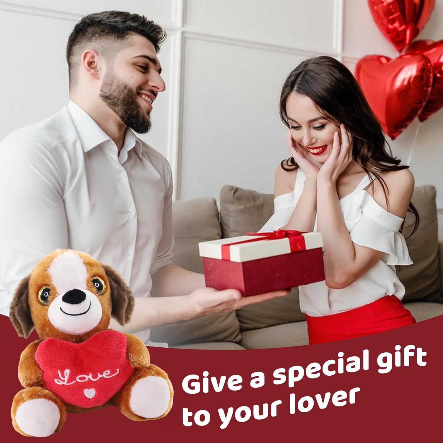 Sew Butiful Plush Puppies - Birthday Gift - for Couples or Kids - for Him - for Her - Amor - Te Amo - Puppy Love - Dog Stuffed Animal