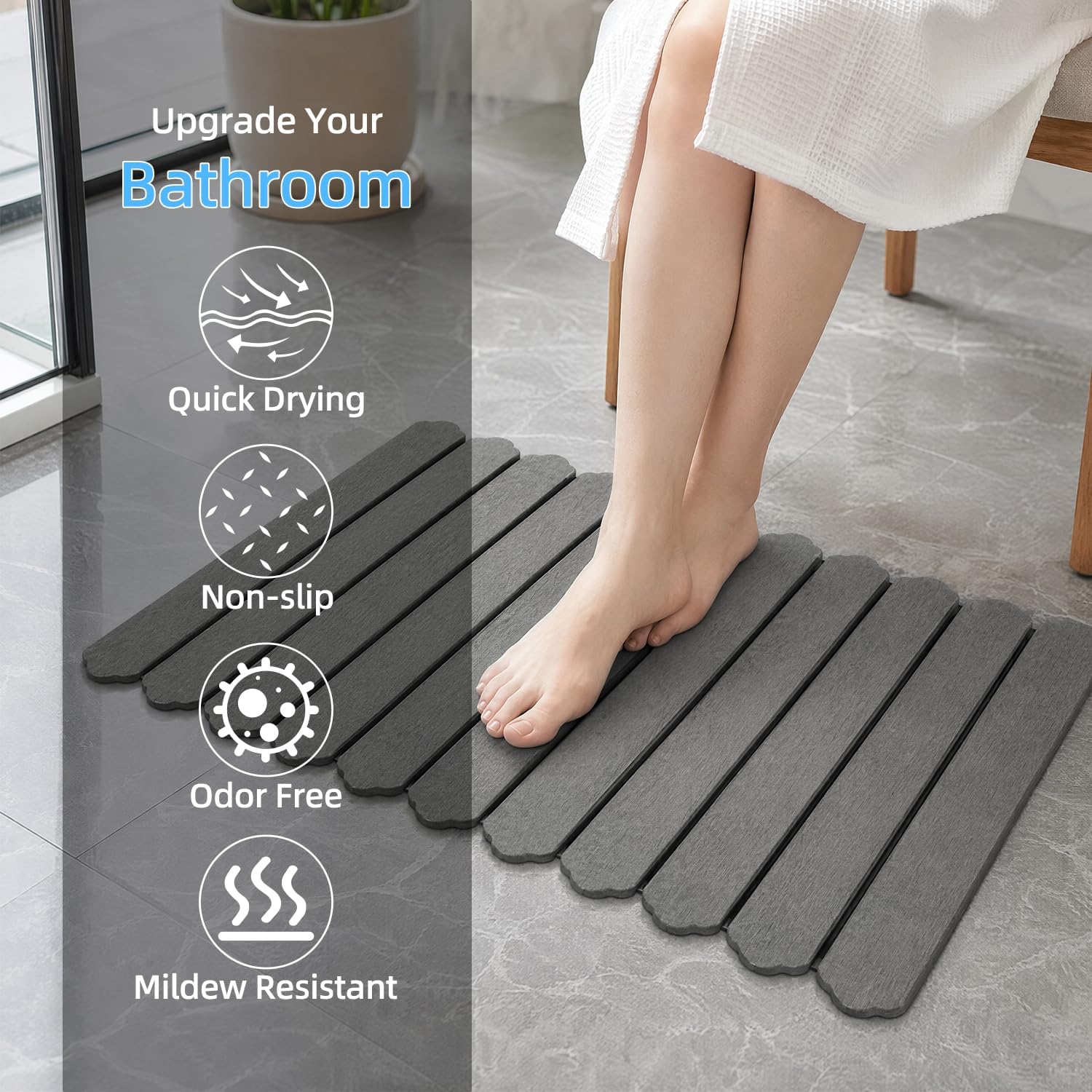 Foldable Stone Bath Mat, Non Slip Mat Diatomaceous Earth Bathroom Mat 23.6 x 15.5 inch Bathtub Mat for Bathroom Shower Areas