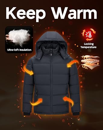 Outdoor Ventures Men's Hooded Puffer jacket Insulated Quilted Winter Coat