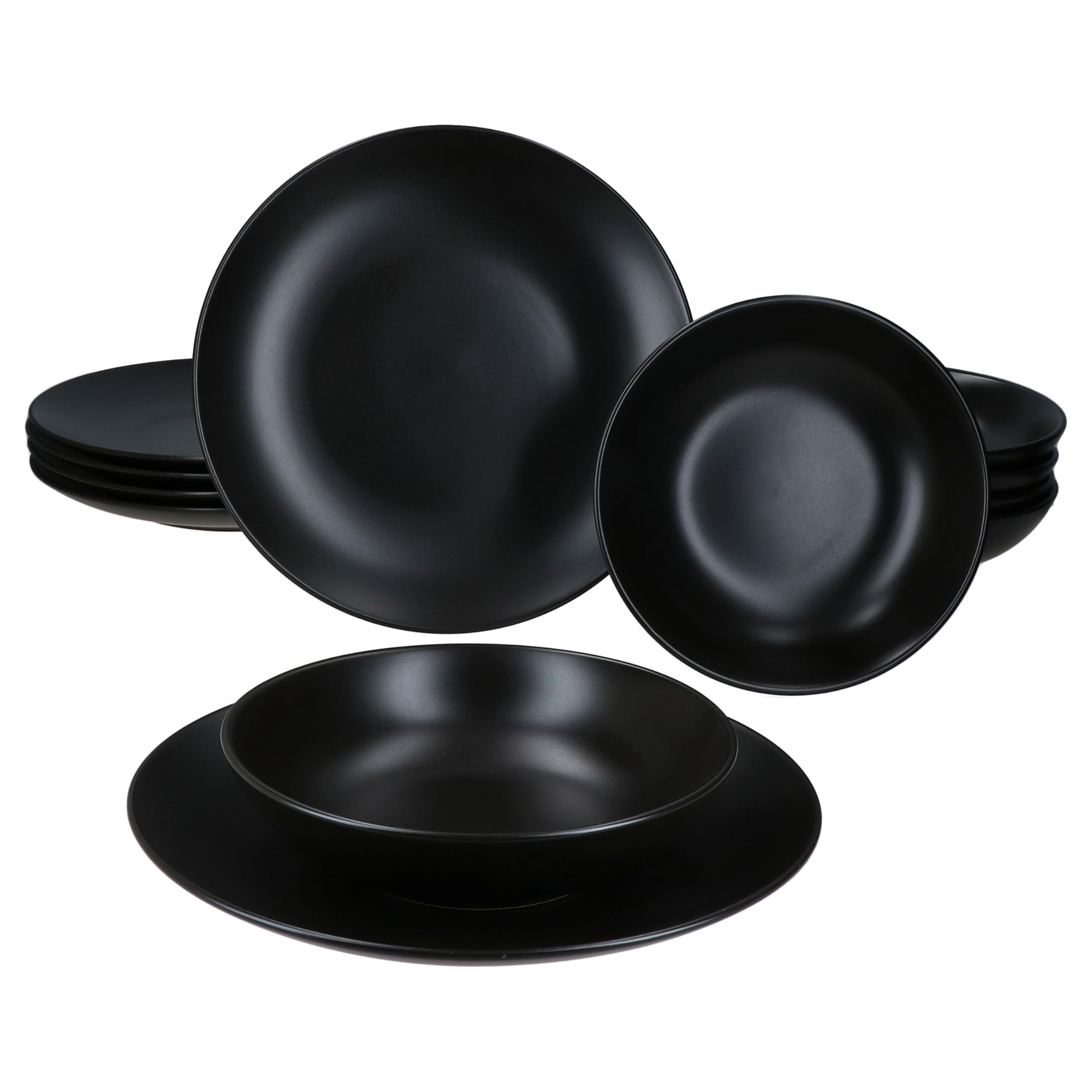 MamboCat Panther 12tlg Tafelservice schwarz I mattes Steingut-Geschirr für 6 Personen I 6x Suppenteller 420ml & 6x Speiseteller I Essteller & tiefe Teller für Frühstück, Mittag & Abendbrot