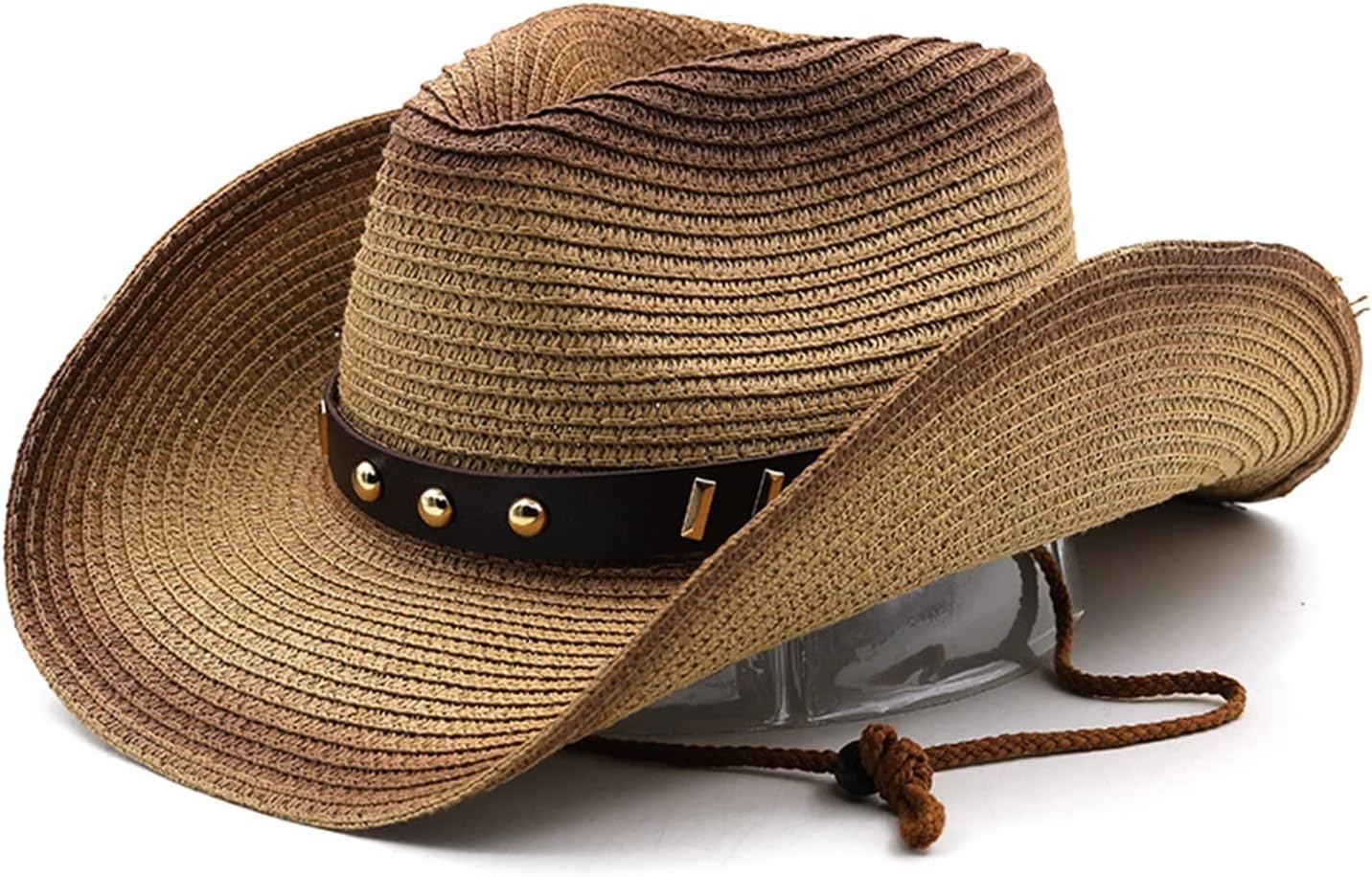 [FQQPMS] 太陽の帽子男性女性わらカウボーイハットつば広パナマビーチ夏の帽子ヴィンテージ装飾フェドーラキャップ(1)