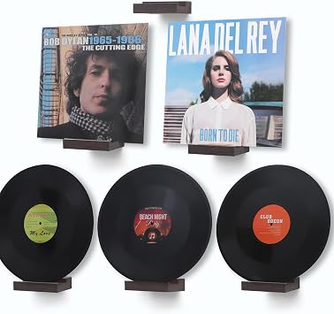 Wood Vinyl Record Shelf Wall Mount, Small Wall Record Holder Display Shelf, Vinyl Record Shelves Record Album Display Holder for LP, CD, Book Art Storage Vintage Home Decor 6, Dark Walnut
