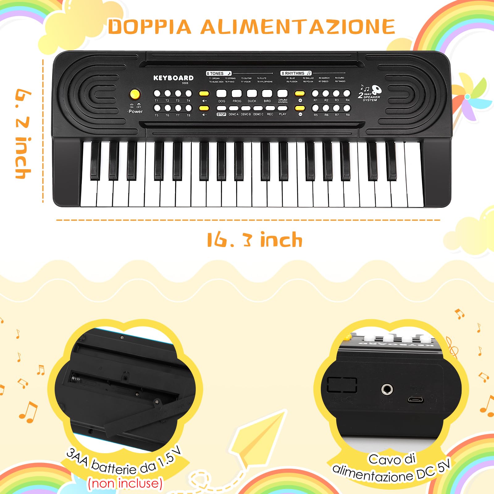 37 Touches Musical Musique, Clavier Piano Enfants avec Microphone | Jouets d'apprentissage électronique pour Bébé Filles Garçons, Multifunction Portable Musique, Cadeau d'anniversaire