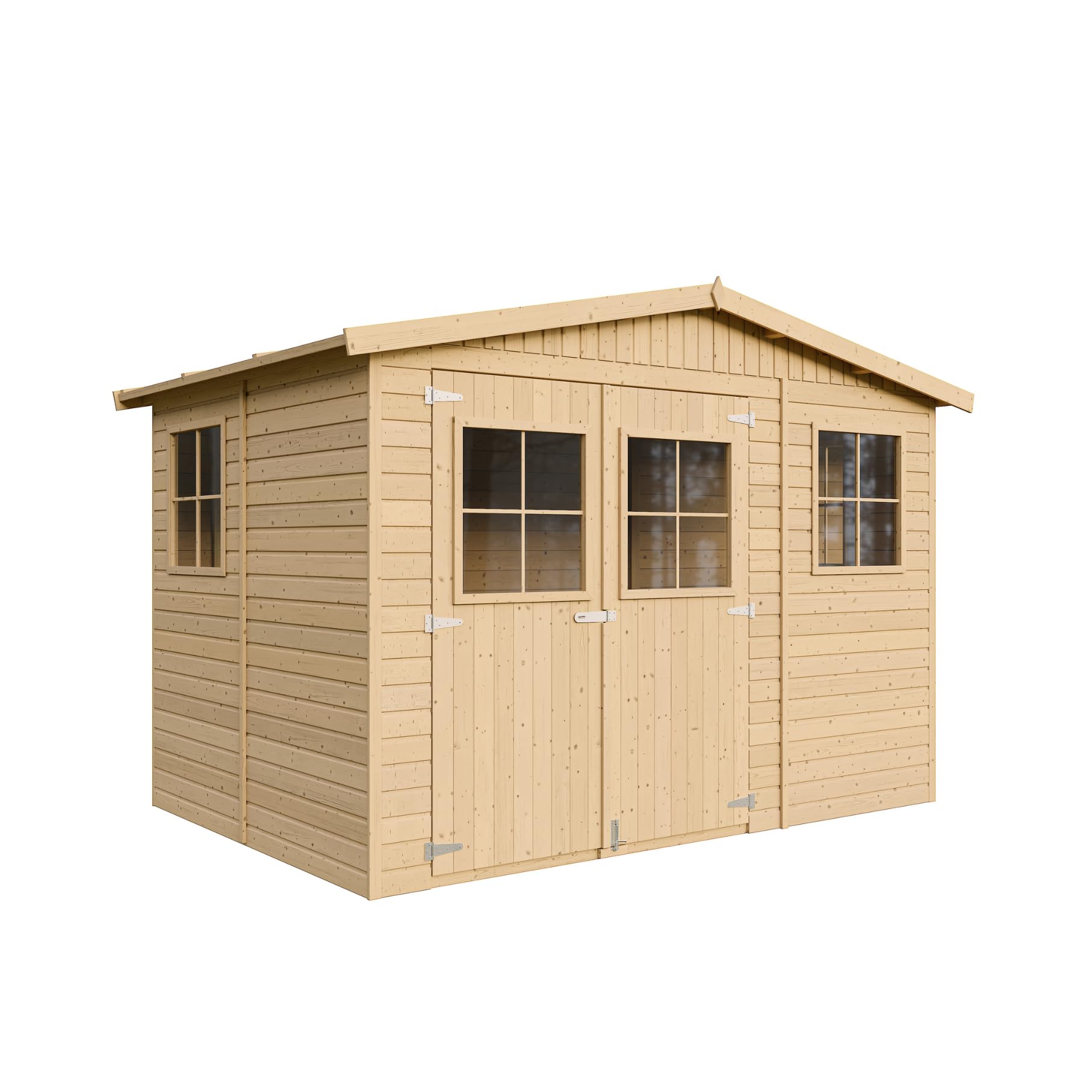 Abri de Jardin en Bois Naturel - Stockage extérieur avec fenêtres- H226x324x216 cm/6 m² Hangar en Bois Naturel - Atelier Rangement Outils et vélos- Timbela M334