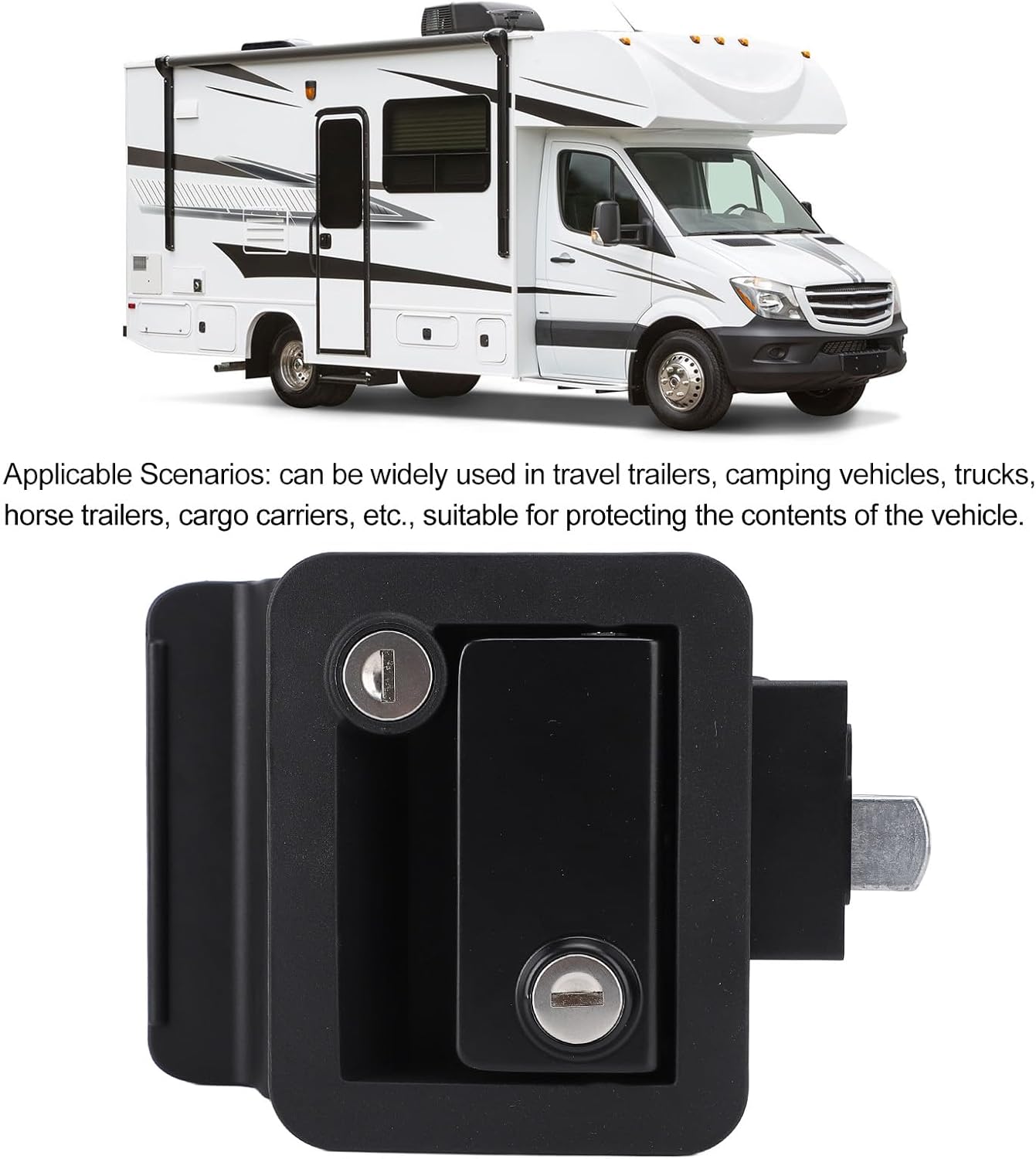 RV Door Lock Zinc Alloy Dual Lock with Back Locking Switch,Anodized Surface,Dust Protection Foam,Black Design,Fits Motor Home Travel Trailer Campervan