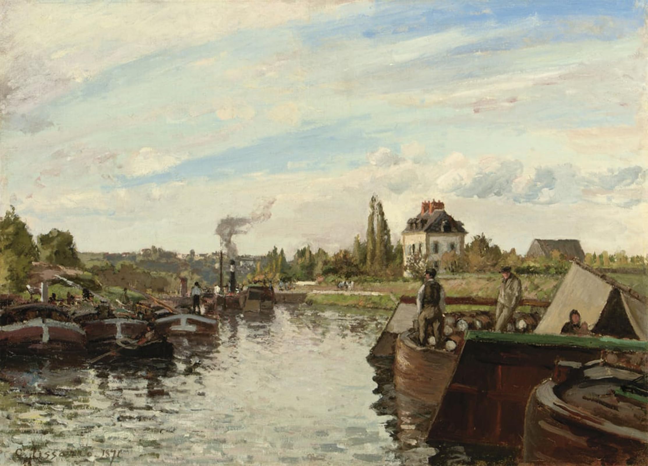 ARTXLXXBN Famous Painting Canvas Artwork Graffiti Print Barge on the Seine At Bougival by Camille Jacob Pissarro Portrait Canvas Image for Home Decor 60x90cm