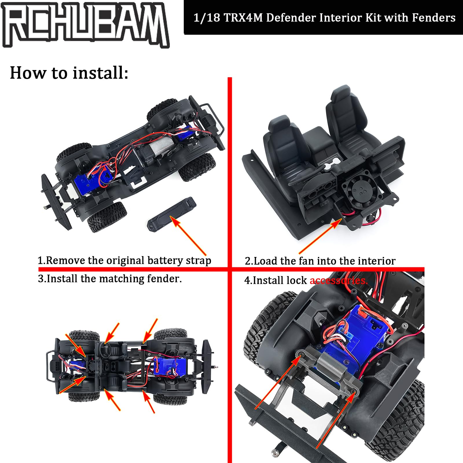 Traxxas Trx4m TRX4M RC Interior & Cooling Fan Set - 1/18 Scale Bronco  Crawler Accessories 1/18 Rc Crawler Interior Kit With Cooling Fan