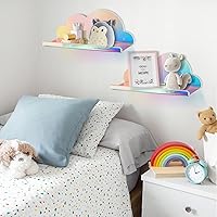 Vista 4 de NiHome Estantes flotantes de acrílico iridiscente extra grandes, paquete de 2 estantes de nube, estante flotante para pared, montaje en pared