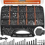 12.9 Assortiment de boulons et d'écrous de qualité, 280pcs M5 Kit écrou et rondelles hexagonaux métriques, fixation de matériel lourd (10-30mm Longueur, noir)