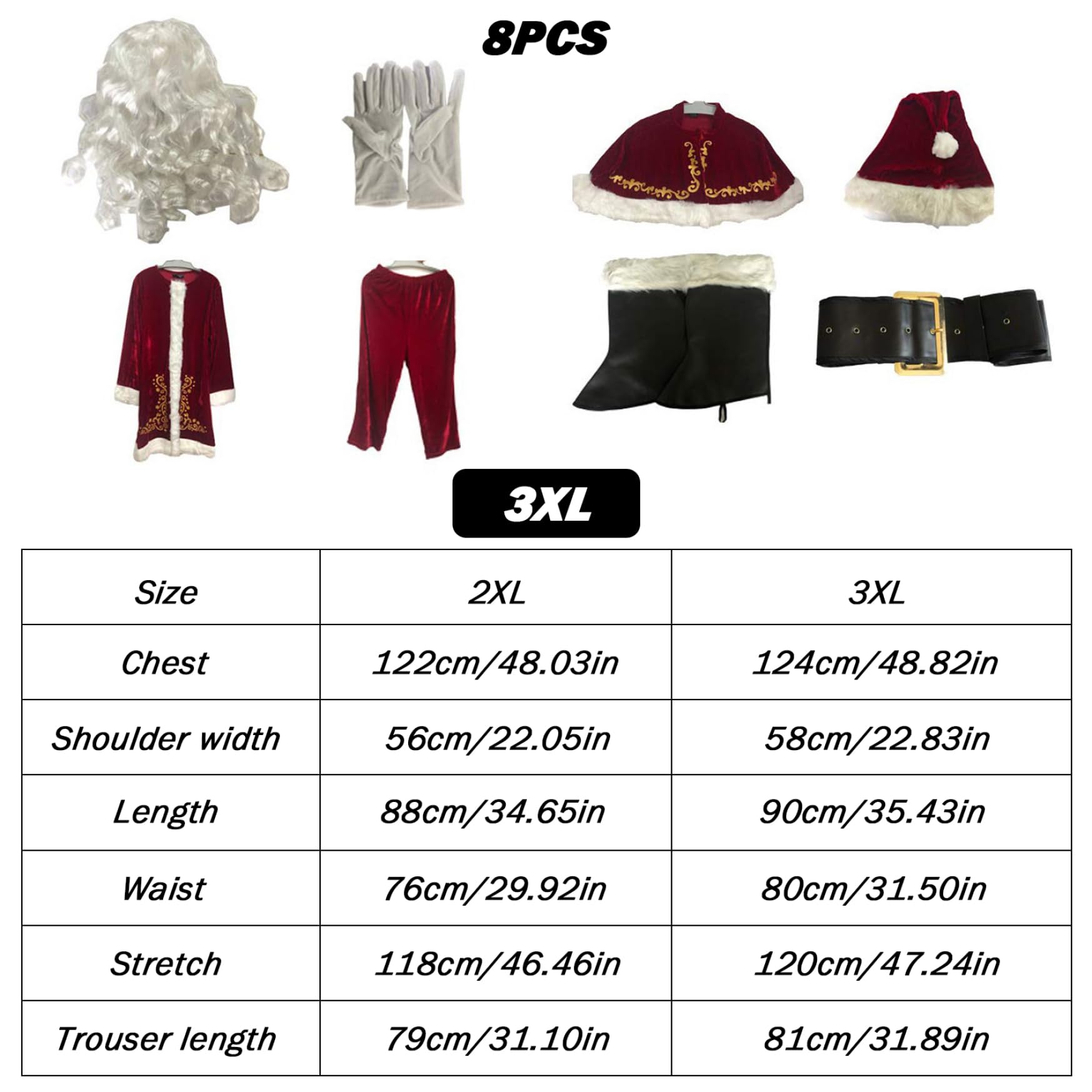 Costume de père noël pour adultes 8 pièces/ensemble, Costume de père noël en velours pour hommes, tenue pour fête, Cosplay