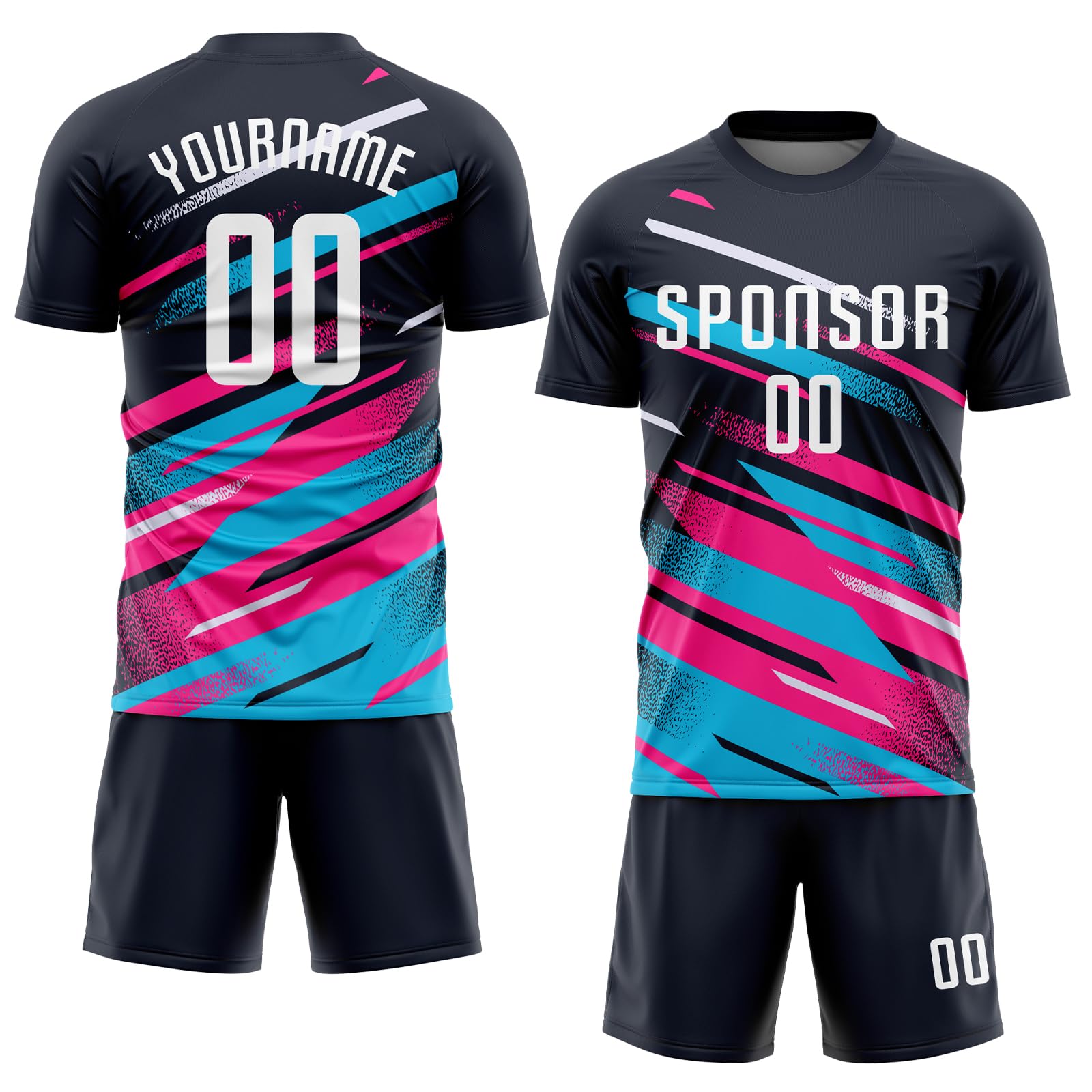 Personalized Colorful Soccer Jersey Sets for Men Women Youth Boys Girls, Customized Sports T Shirts and Shorts Team Uniforms with Name Number Logo Print, Design Your Own Casual Suits Black Blue Pink