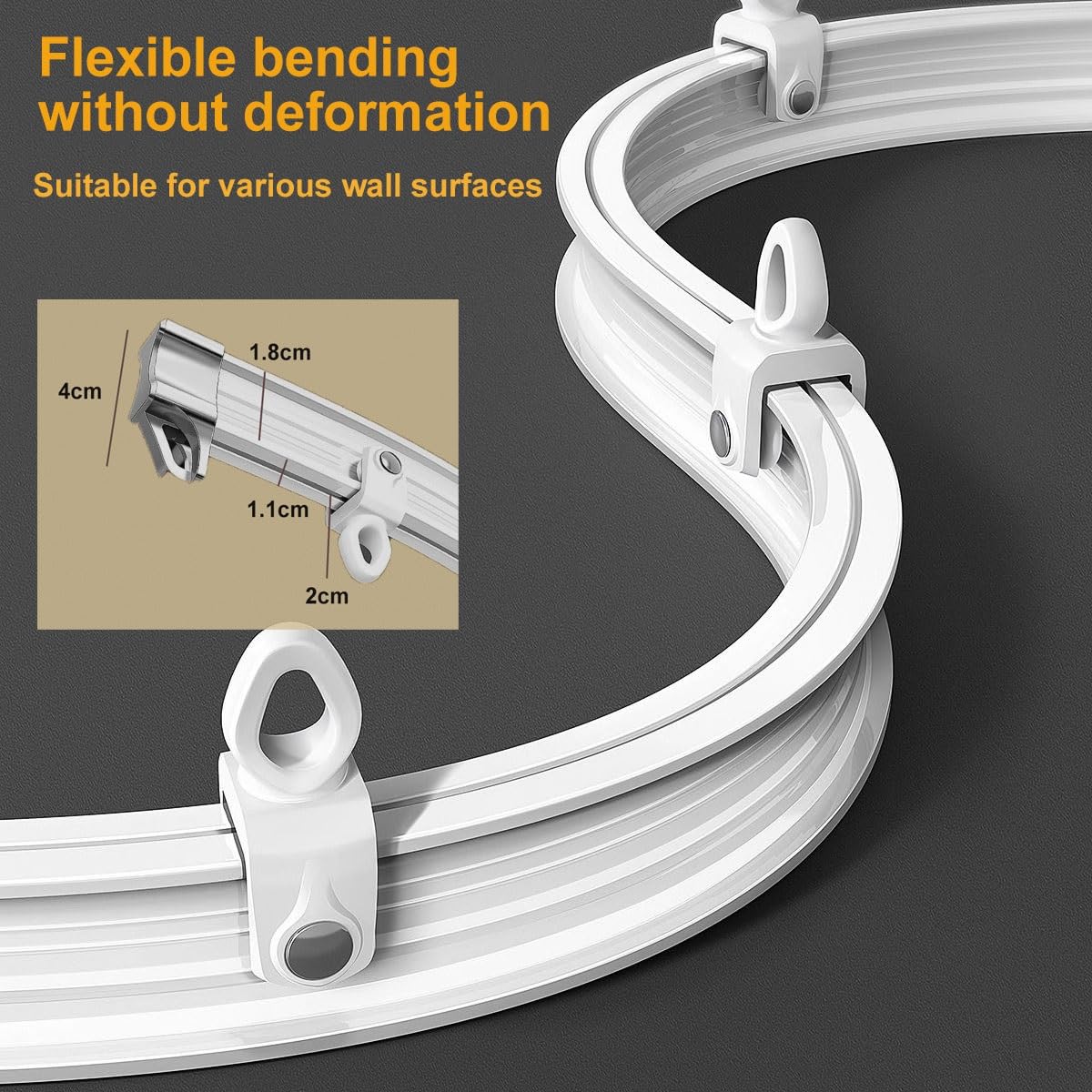 Riel de cortina flexible, doble riel de techo ajustable para ventanas de bahía, ideal para el hogar, la oficina