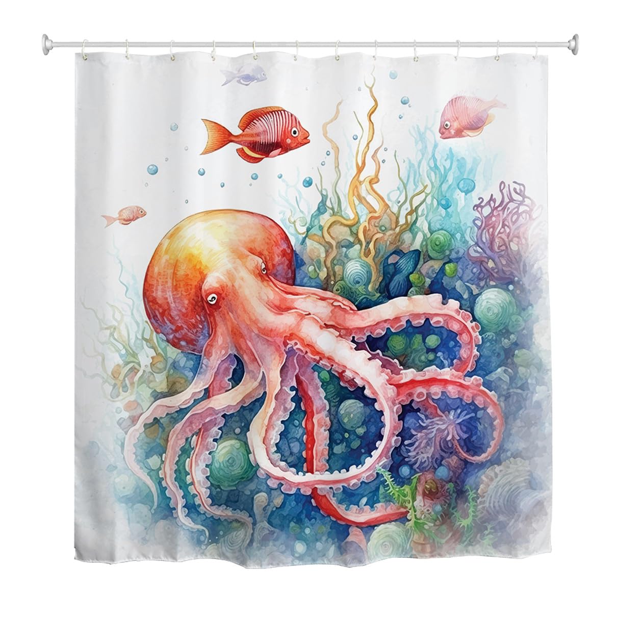 goodbath Octopus Shower Curtain 200cm drop, Watercolor Deep Ocean Sea Waterproof Fabric Bath Curtains for Bathroom Bathtub 180 x 200cm