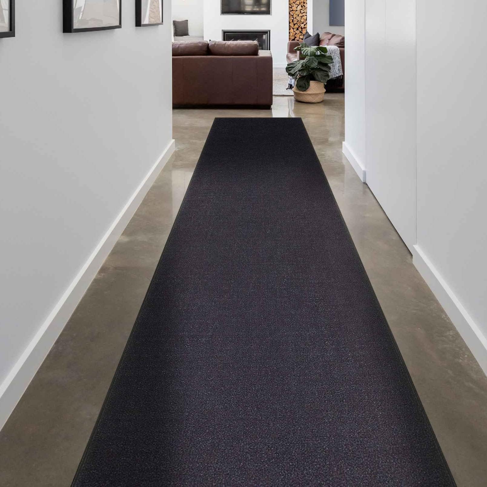OttomansonMachine Washable Modern Solid Design Non-Slip Rubberback Traditional Runner Rug for Hallway, Kitchen, Bedroom, Living Room, 2'7" x 12', Solid Black