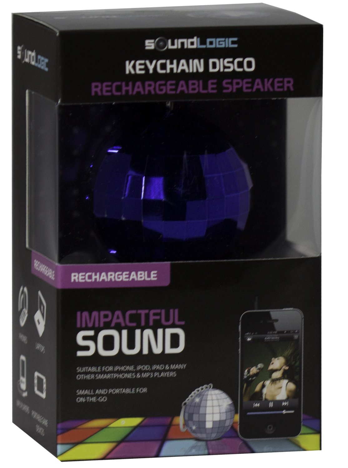 SOUNDLOGICDisco-Ball Rechargeable Keychain Speaker Blue