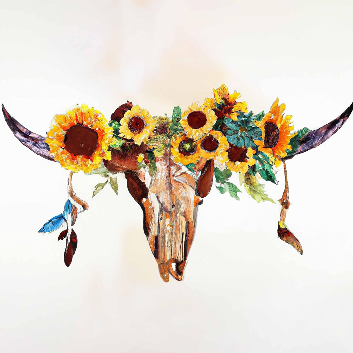 SKRYUIE 5D Full Drill Diamond Painting Yellow Ox Skull by Number Kits, Paint with Diamonds Embroidery Set DIY Craft Arts Decorations (14x14inch)