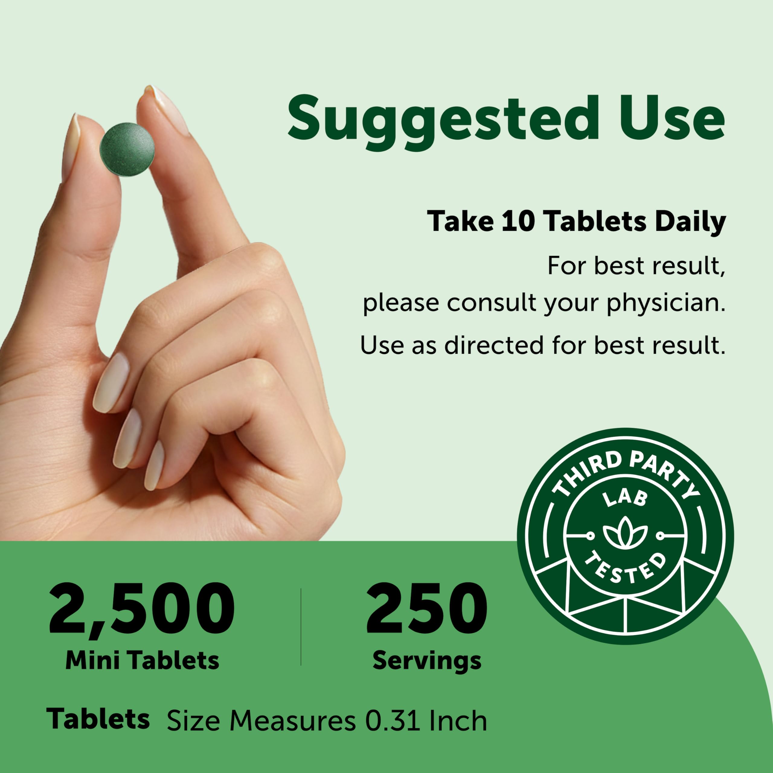 Micro Ingredients Organic Spirulina Chlorella Mini Tablets, 2,500 Tablets (8 Month Supply) | 50/50 Algae Blend | No Fillers, Non-GMO — Amazon image 4