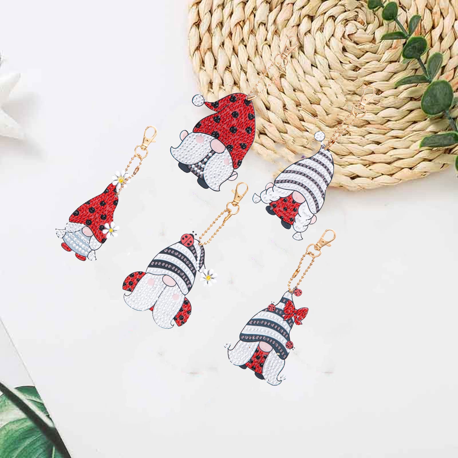 12 Kits De Peinture Diamant Pendentifs Noël - Père Noël Et Nains, Porte-clés DIY à Décorer, Strass 5D - 7