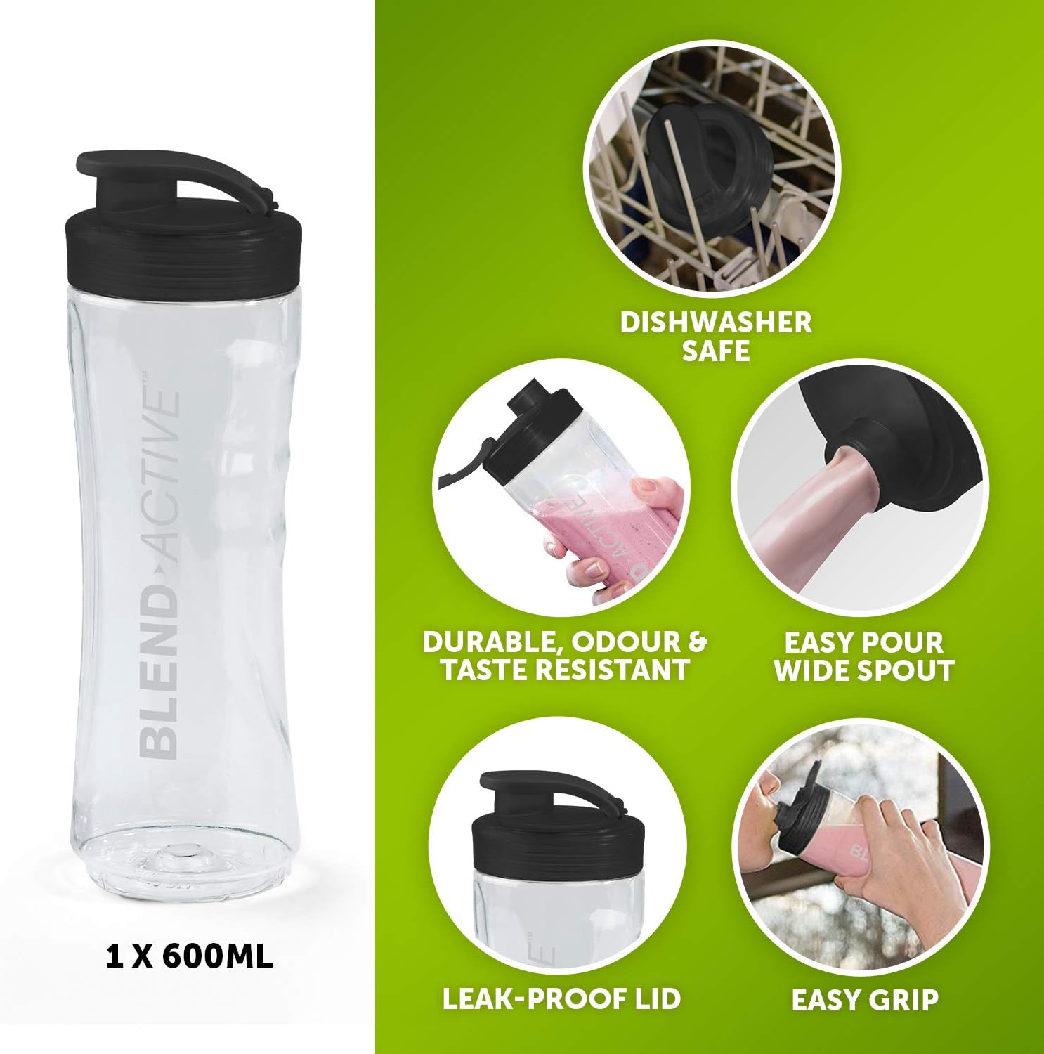 Breville Blend Active Personal Blender & Smoothie Maker | 1 x Portable Blending Bottle (600 ml) | 300 W | Black & Rose Gold [VBL239] Black & Gold Blend Active