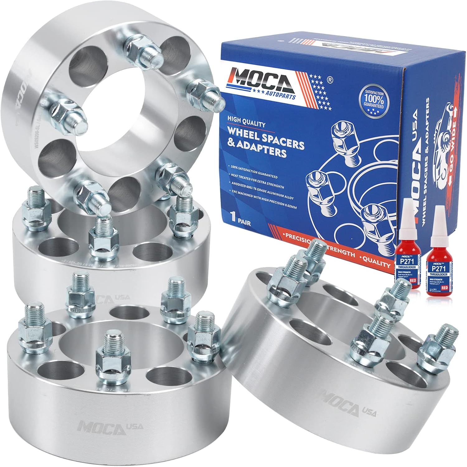 MOCA 50.8mm 5x114.3 Hubcentric Wheel Spacers (82.5mm Bore) - 1/2" x20 Studs Fit for Ford Explorer Flex Taurus Edge & for Jeep Liberty Wrangler & for Dodge Nitro Coronet (Silver, Pack of 4)