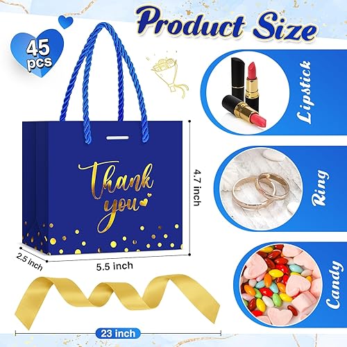 Miniatura 3 de Jetec 45 mini bolsas de regalo de papel a granel de 5.5 x 4.7 x 2.5 pulgadas, bolsa de regalo de agradecimiento con asa, pequeña bolsa de regalo con