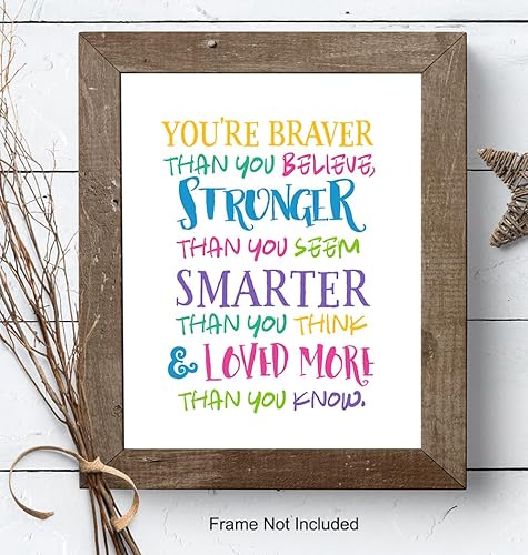 Miniatura 8 de Inspirational Kids Room Decor - Always Remember You are Braver Than You Believe Quotes Wall Art - positive Affirmations Teacher Gifts for Women,