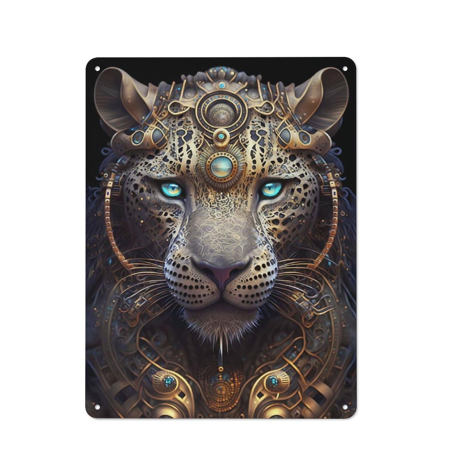 Mystical God Leopard Tin Sign 40x30cm, Garage Style Workshop Wall Decor for Garage, Workshop, Shed Or Utility Room