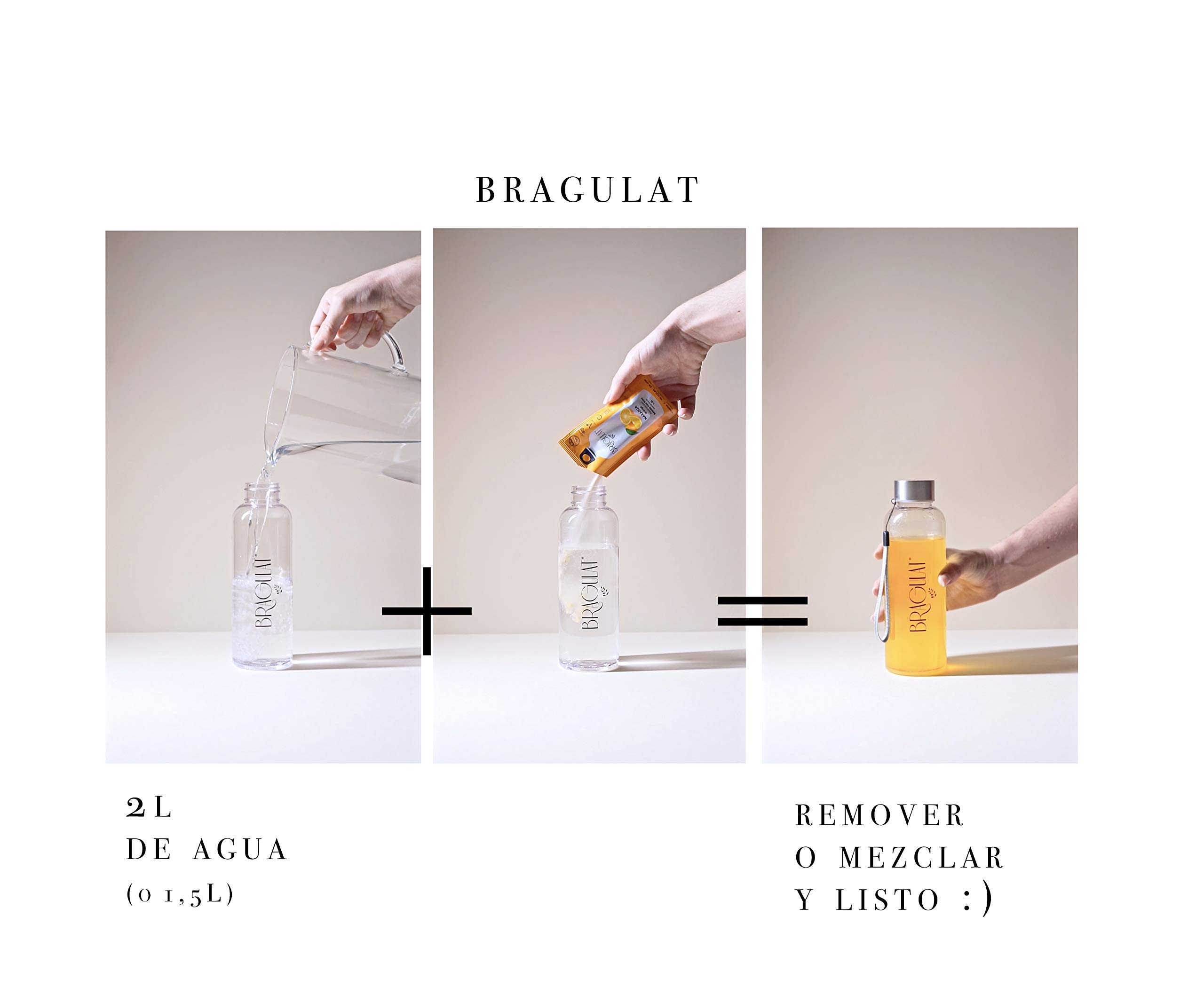 BRAGULAT/Saborizantes de agua Sin Azucar, con fruta deshidratada, Vitamina C y B12, colorantes y sabores naturales | 15 Sobres Multivitaminicos.