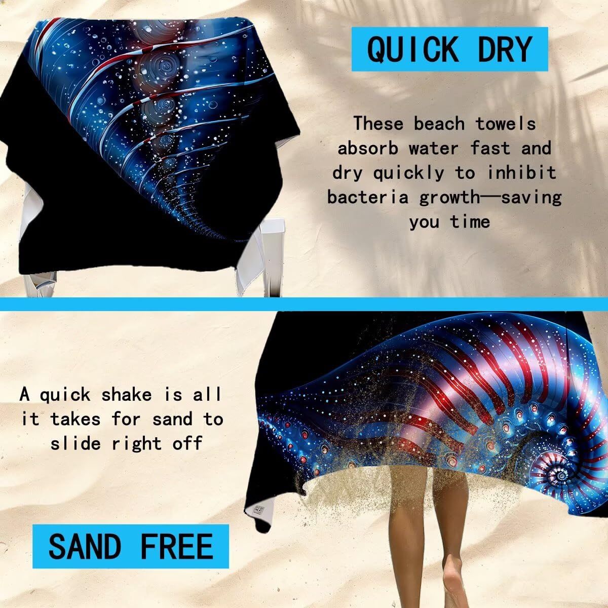 Strandtuch Mikrofaser Handtücher Groß 90x200cm 2er Set, Schnelltrocknend Saunahandtuch Fitness Handtuch Schwarz, Saugfähig Badetuch Sporthandtuch, Sandfrei Strandtuch XXL, Geschenke für Frauen -4460