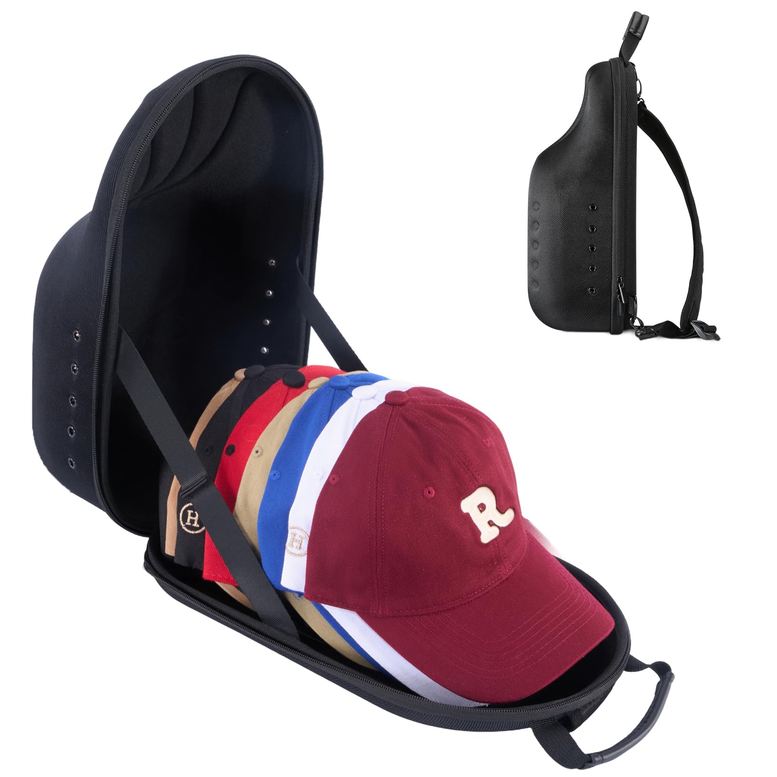 ProCase Cap Organizer, Hat Travel Hard Case with Adjustable Bag Strap and Carrying Handle, Baseball Cap Holder Storage Box for 7 to 8 Caps -Black (Case Only)