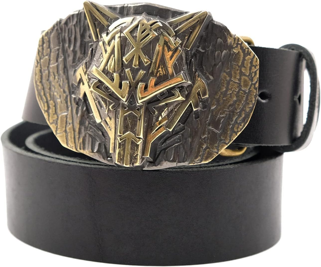 Runic Wolf Belt buckle, Scandinavian Old Norse Celtic wild animal werewolf Viking Fenrir mythology solid brass belt buckle for casual belt