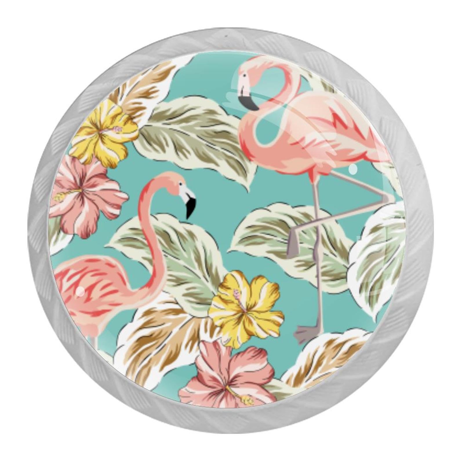 Tqmspg Multi08 4 Pieces Drawer Pulls Flamingo Birds And Hibiscus Flowers Door Knobs Dresser Handles For Kitchen Wardrobe Cupboard Hardware Furniture