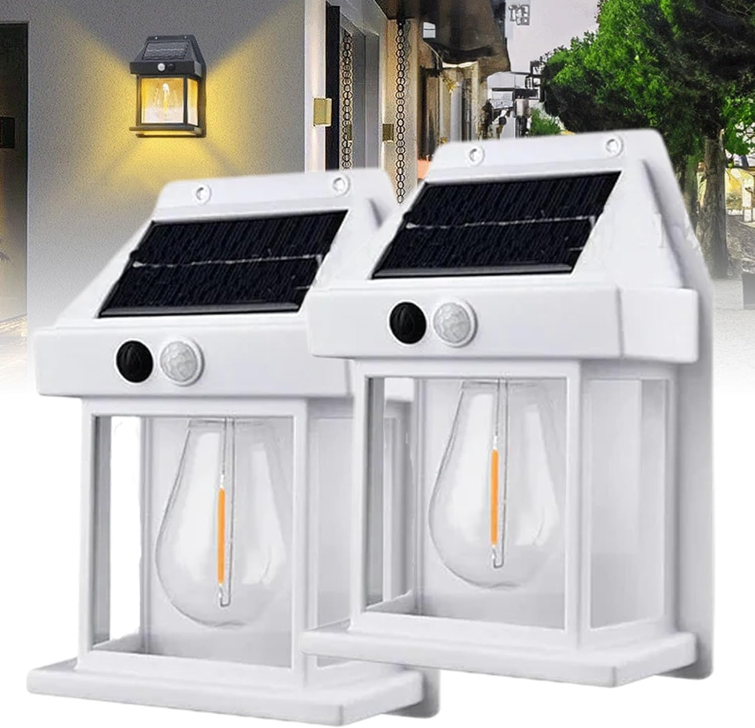 Rheme 2 Pack White 2 Pack Solar Fence Lights, Outdoor Wall Lights Waterproof Retro Led Wall Lights For Garden Fence Patio Decking Gate Yard Decoration (2 Pack White)