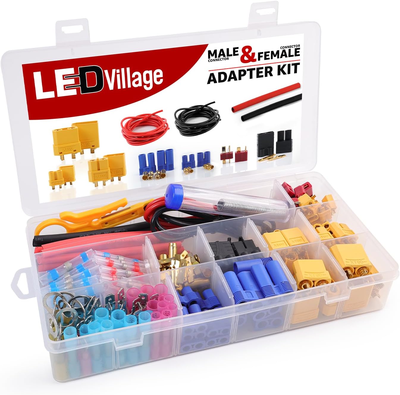 82pcs T-Plug / XT30 / XT60 / XT90 / EC3 / EC5 Male & Female Plug Adapter Connectors Kit 14 AWG Silicone Wire and Heat Shrink Tubing for RC Lipo Battery ESC Motor