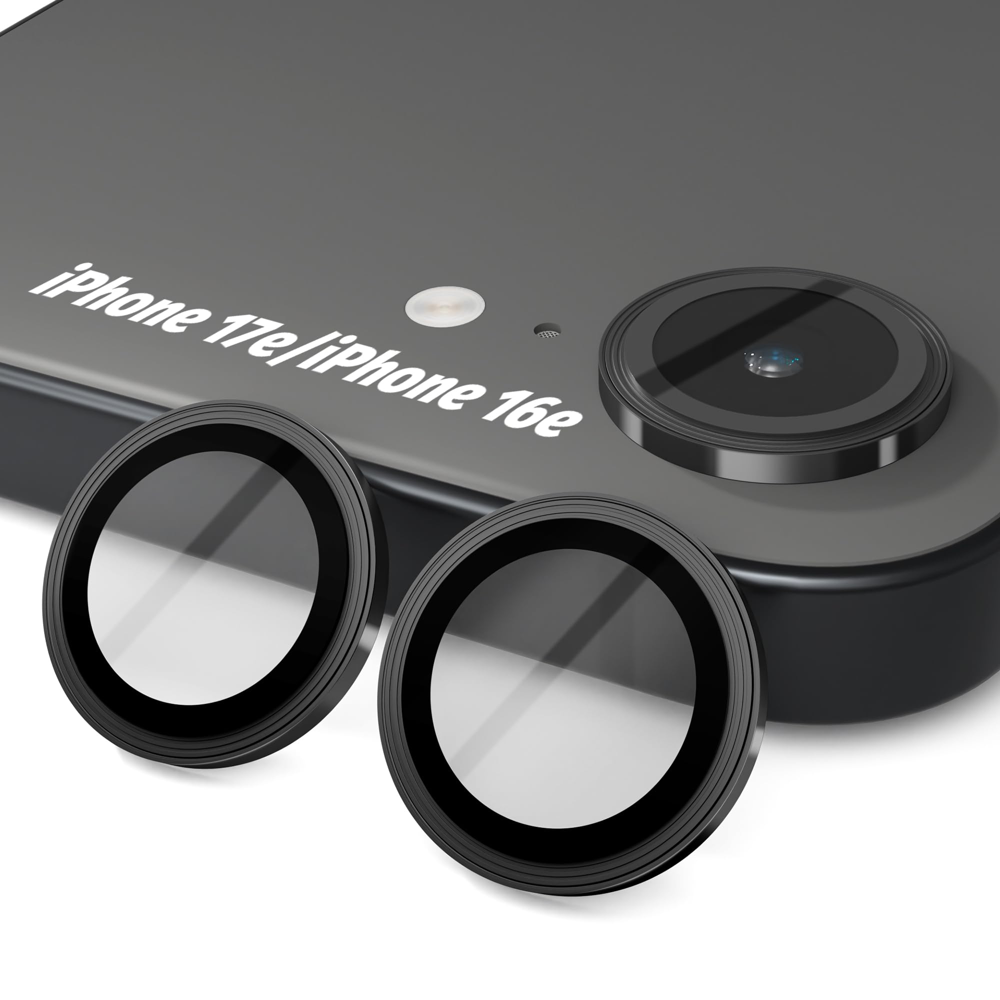 Orzero 9H Glass Camera Lens Protector for iPhone 17e/16e-Black, 3 Pack