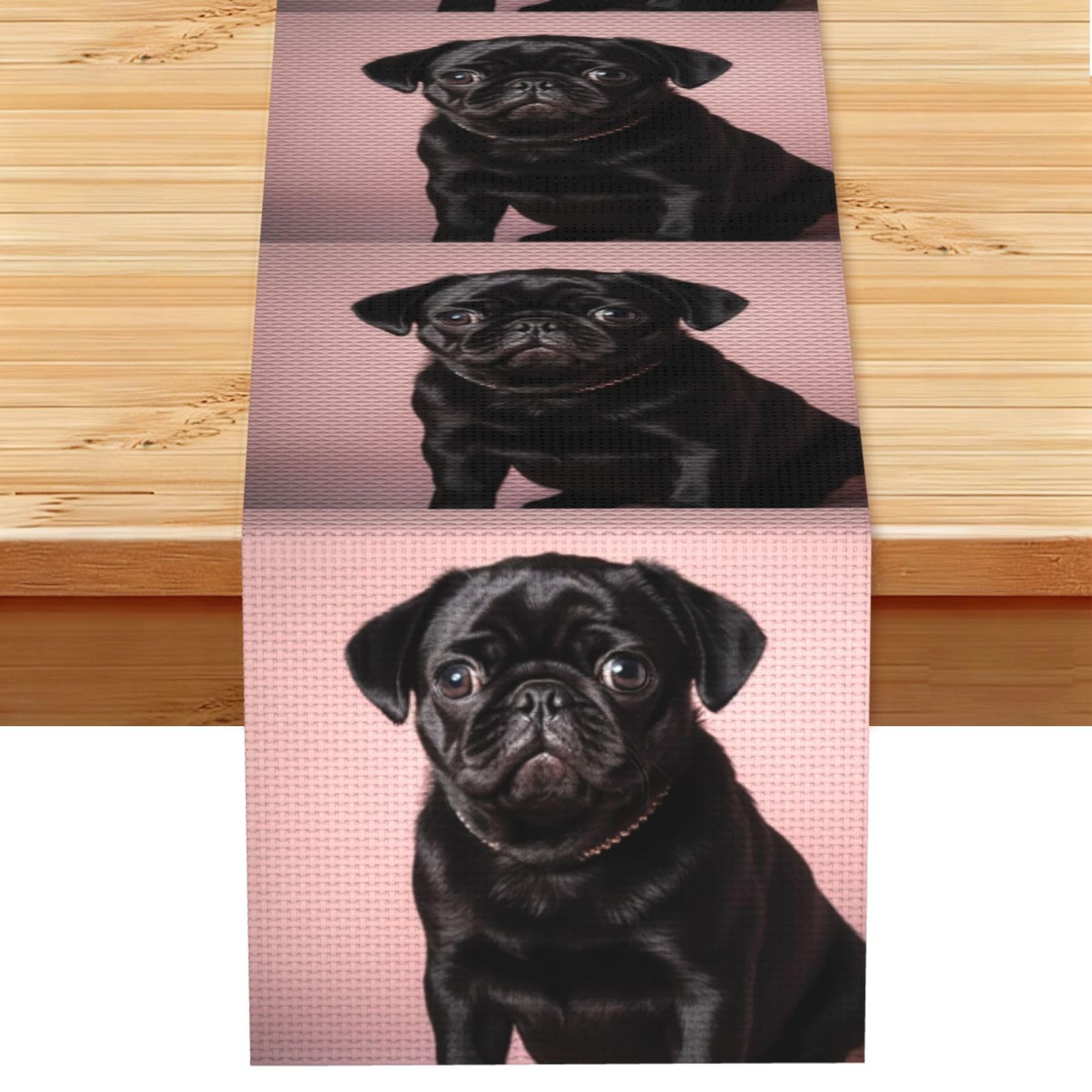 Fodpand Black Rustic Cotton Linen Table Runner, Cute Pug Table Runners 13 X 72 Inches, Modern Elegant Farmhouse Tablecloth, Washable Kitchen Dining Table Decoration For Home Party Decor
