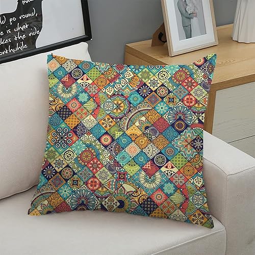 Miniatura 4 de Fundas de almohada cuadradas decorativas con patrón geométrico con arte popular floral ornamental, fundas de almohada para sofá o cama, fundas de