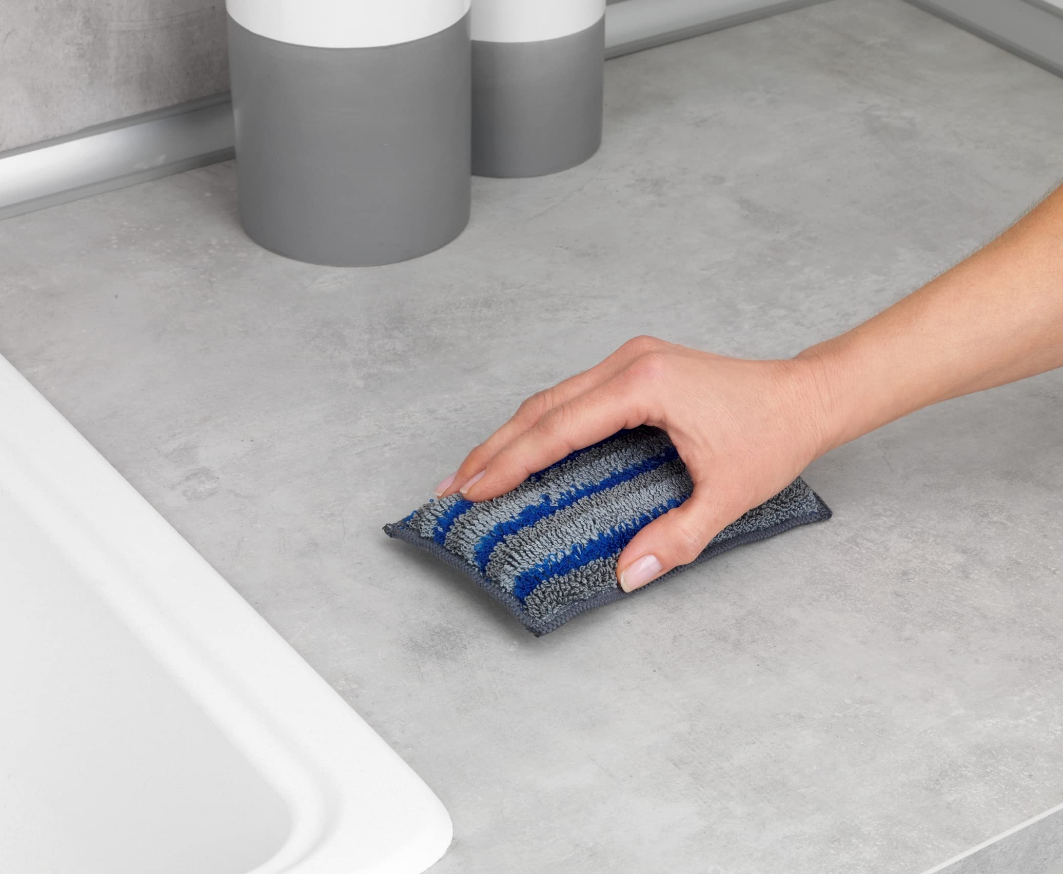 Wenko Spugna detergente in microfibra Miko, 2 pz. - Spugnetta per stoviglie, set di 2 pezzi, spugnetta per la casa, Poliestere, 14 x 3 x 9 cm, Blu