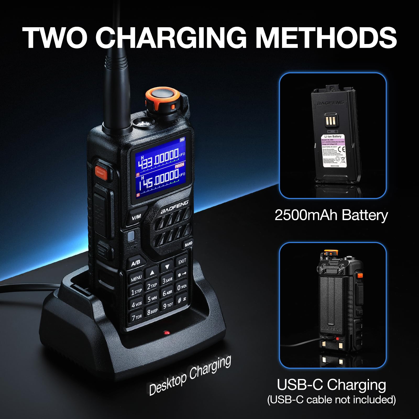BAOFENG K5PLUS Radio Amateur tri-Bande Longue portée, UHF VHF 1,25 M Radio bidirectionnelle portative 10 W Tri-Power avec Bande aérienne, Batterie 2500 mAh, 999 canaux, Copie de fréquence, brouillage
