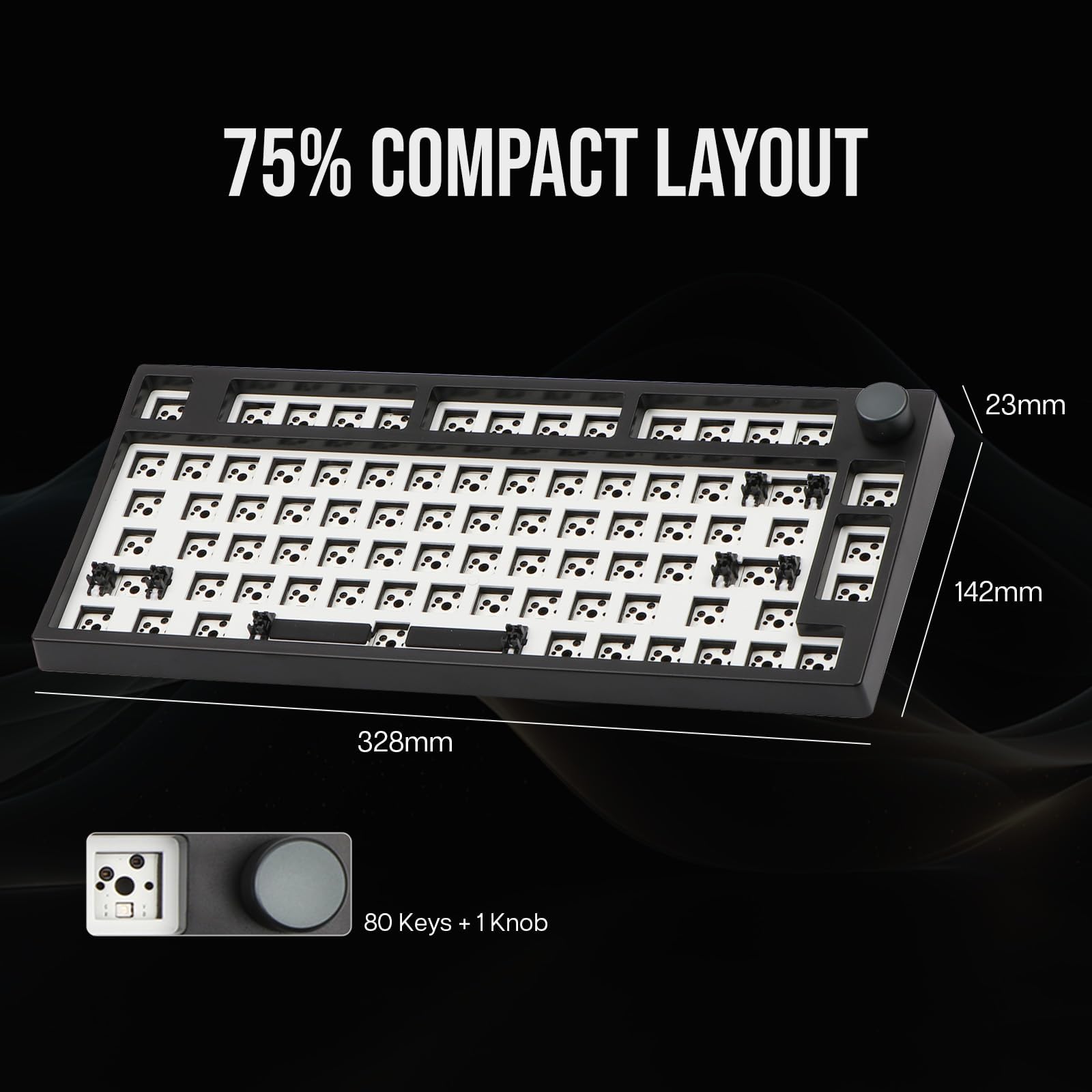 EPOMAKER TH80 Pro 75% 80 Keys Hot Swap Bluetooth 5.0/2.4GHz/Wired Keyboard PCB Mounting Plate Kit with Dampener Foams, South-Facing LEDs, Compatible with 3/5 Pin Switch for Win/Mac PS5 PS4 Xbox(Black)