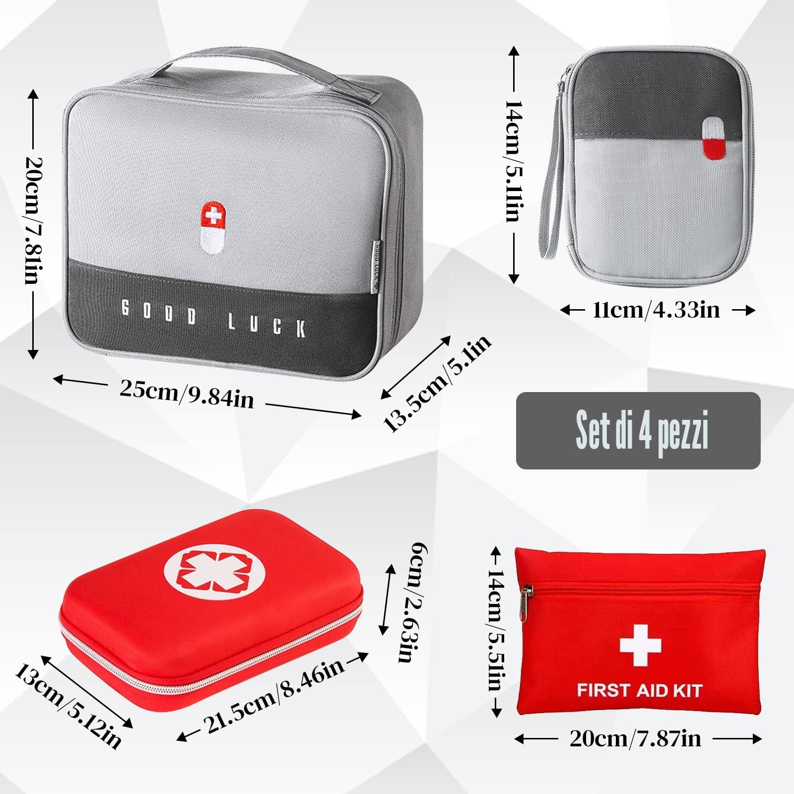 JOYBOY 4pcs Kit di Pronto Soccorso, Borsa Impermeabile, Alta capacità, Porta Medicine da Viaggio, Mini Scatola di Sopravvivenza per Casa, Ufficio, Esterni