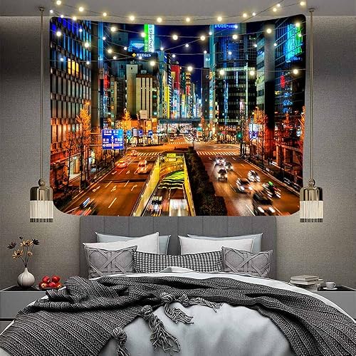 Miniatura 8 de Aidatain Tapiz de pared de ciudad japonesa, arte de escena nocturna de Tokio, franela de 80 x 60 pulgadas, para sala de estar, dormitorio, estética
