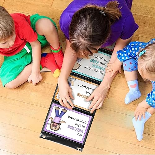 Miniatura 5 de Mewise Tabla de bolsillo para tarjetas de aula, dibujos, imágenes, demostraciones de clase, organizador de archivos de pared Haning (5 bolsillos,