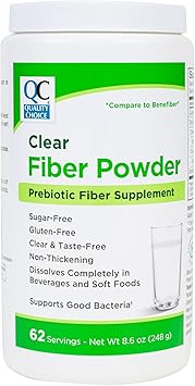 Quality Choice Clear Prebiotic Fiber Supplement Powder for Digestive Health - Tasteless, Non-Thickening Formula - 62 Servings, 8.6 Ounces 248g, Ideal for Adults & Children 6 & Up Daily Fiber Powder